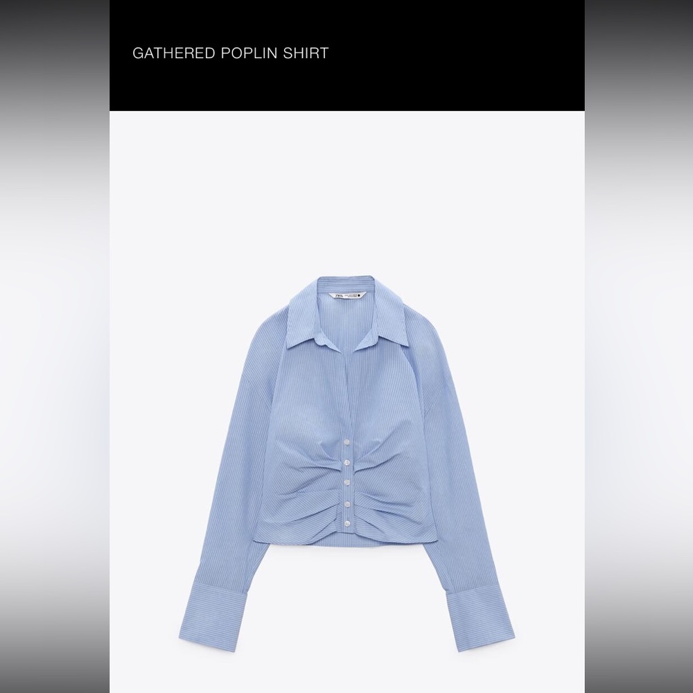 Zara // gathered poplin shirt [summer button down] xs